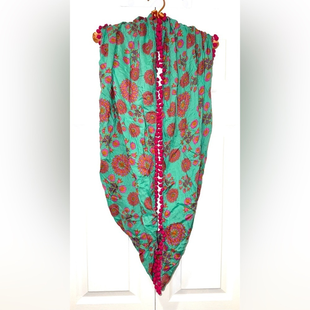 Natural Life Pom-Pom Infinity Scarf – Boho Floral – EUC